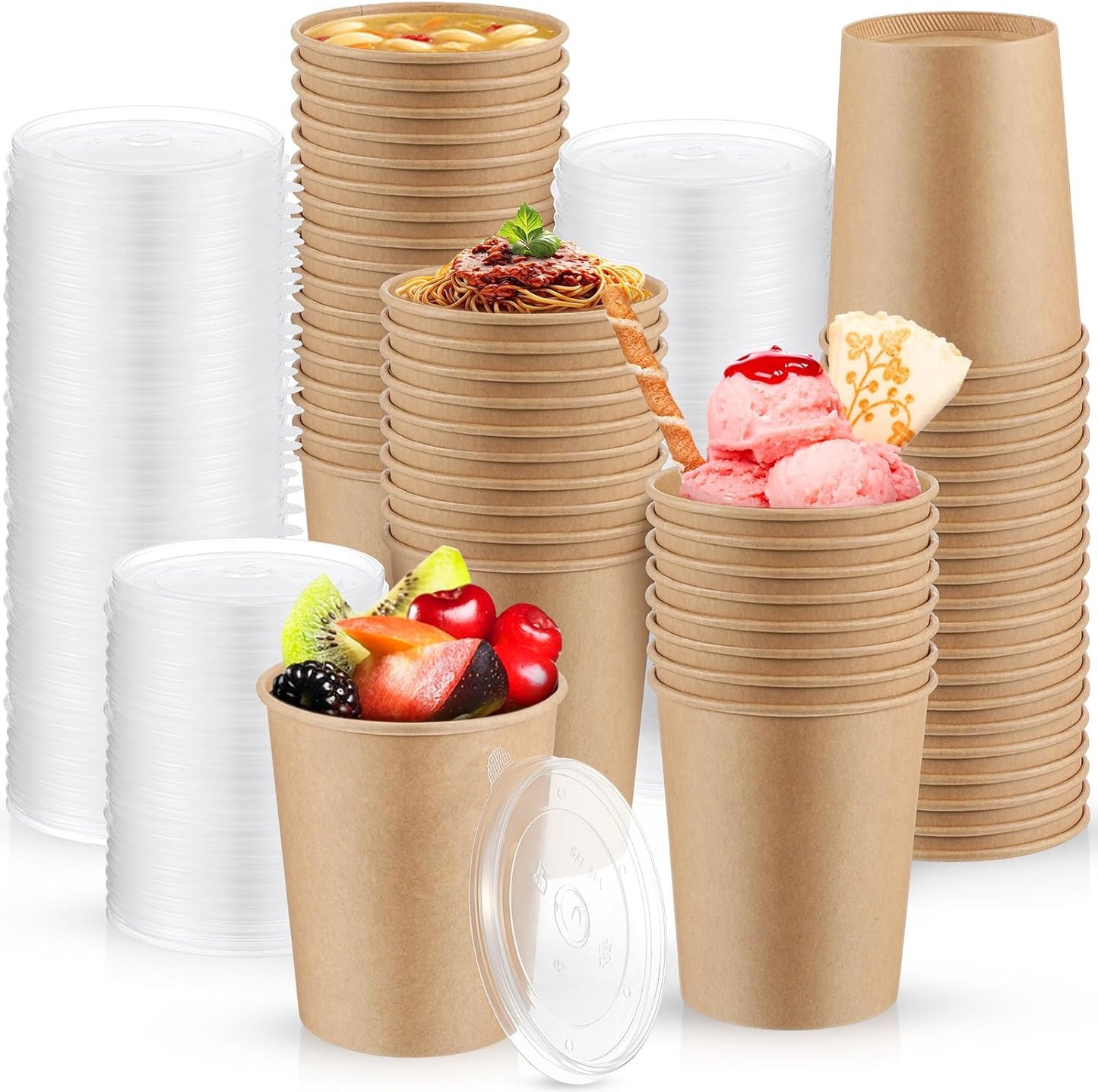 32 oz kraft Paper Food/Soup Cup with Clear Plastic Vented Lids