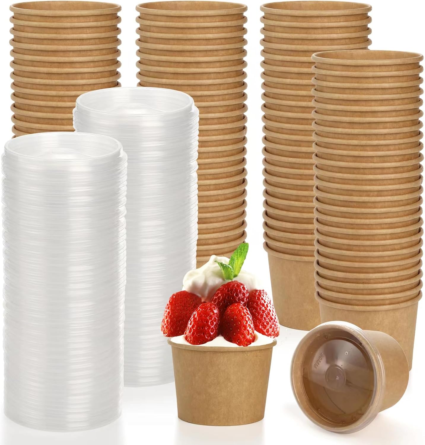 8 oz kraft Paper Food/Soup Cup with Clear Plastic Vented Lids