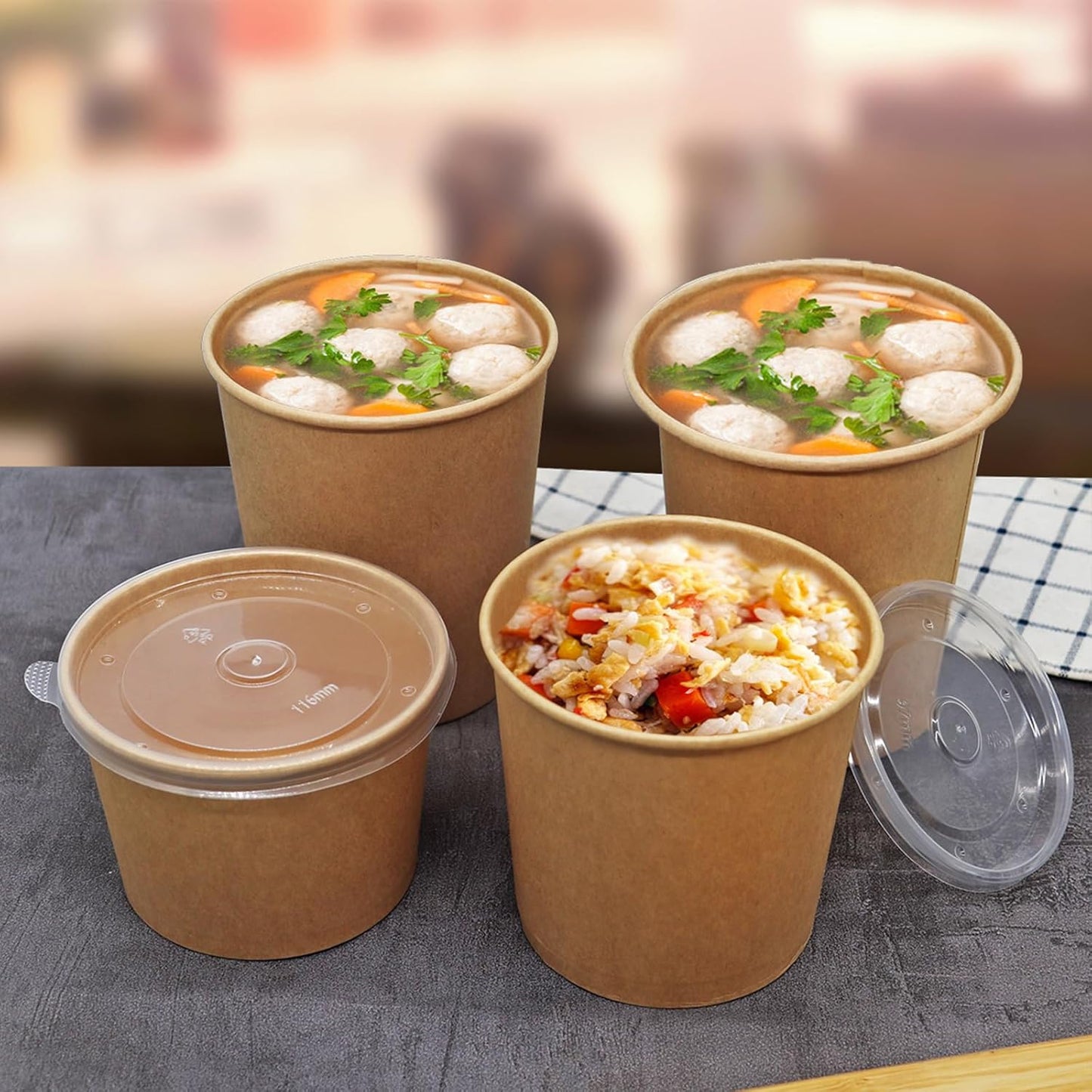 8 oz kraft Paper Food/Soup Cup with Clear Plastic Vented Lids
