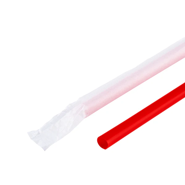 (2500/Count) 9" Individually Wrapped Giant Plastic Straw, Red (Karat - 9075 Red)