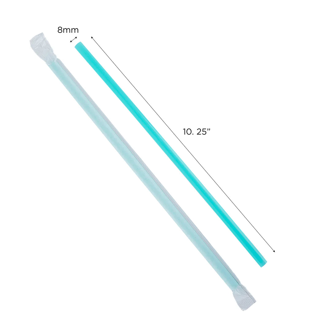 (1200/Count) 10.25" Individually Wrapped Plastic Giant Straw,  Aqua (Karat - 9125 Aqua)