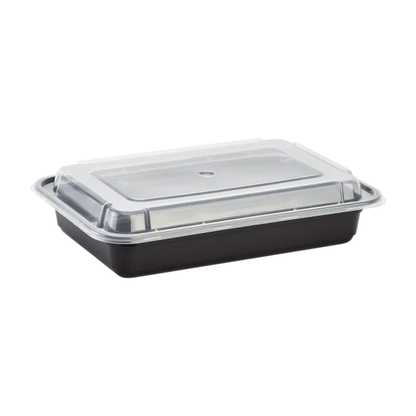 28 oz. Black Rectangular Microwavable Container with Clear Lid
