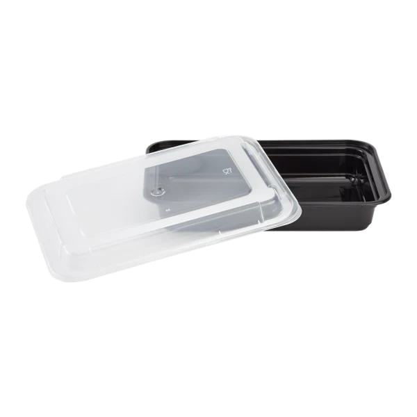 28 oz. Black Rectangular Microwavable Container with Clear Lid
