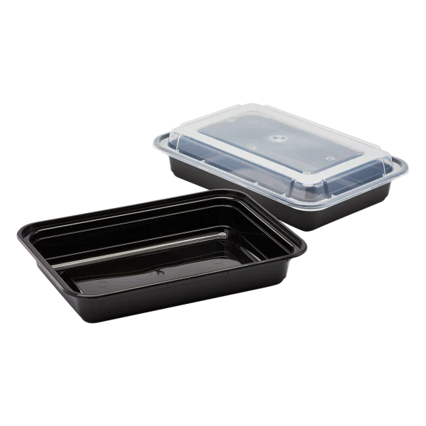 28 oz. Black Rectangular Microwavable Container with Clear Lid