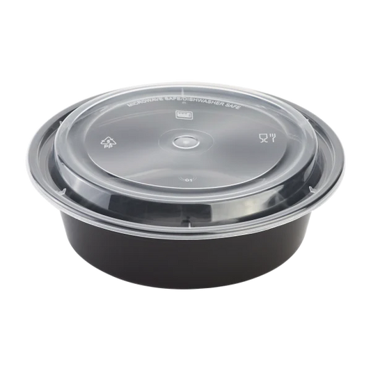 32 oz. Black Round Microwavable Container with Clear Lid