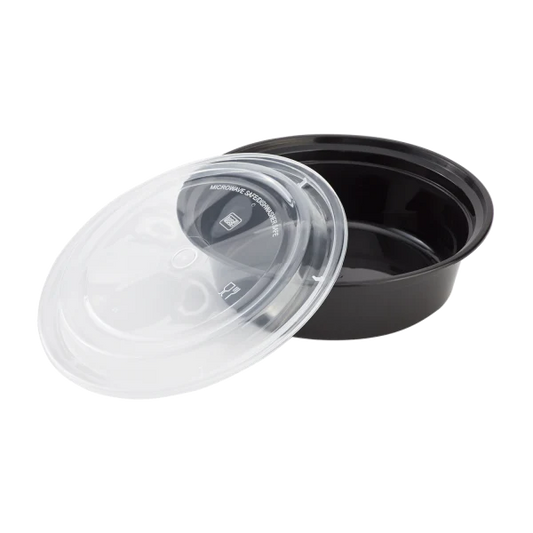32 oz. Black Round Microwavable Container with Clear Lid