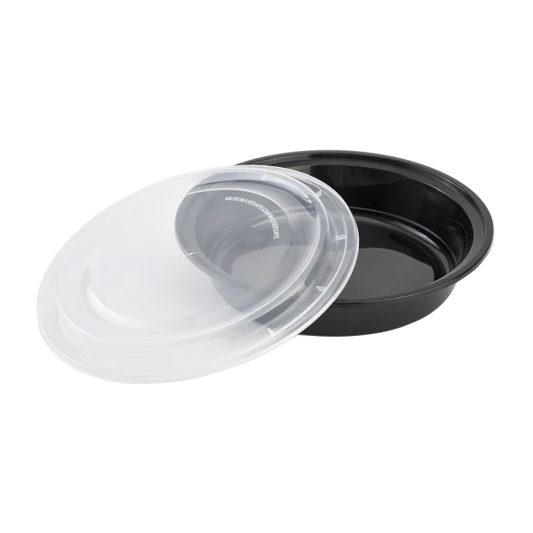 48 oz. Black Round Microwavable Container with Clear Lid