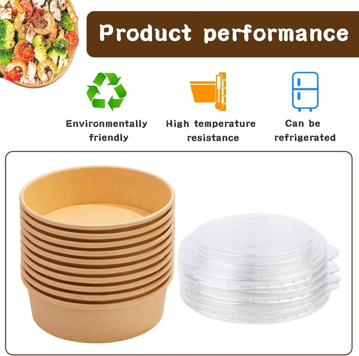 16 oz kraft Paper Salad/Soup Bowl with Clear Plastic Lids