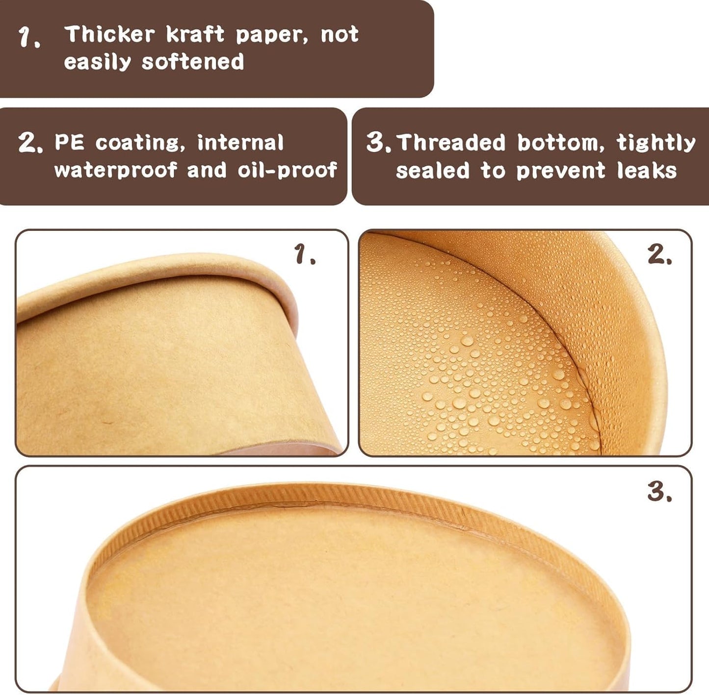 16 oz kraft Paper Salad/Soup Bowl with Clear Plastic Lids