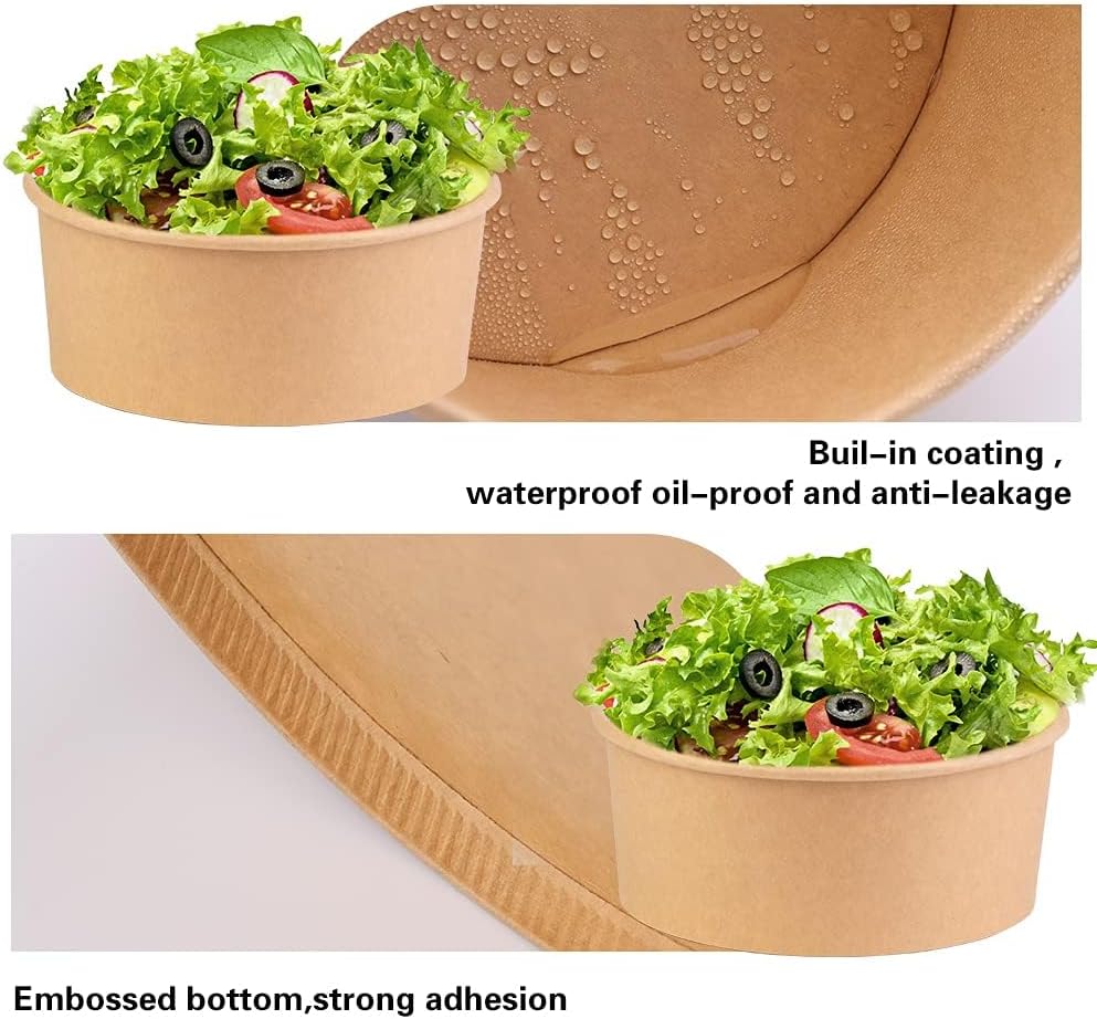 24 oz kraft Paper Salad/Soup Bowl with Clear Plastic Lids