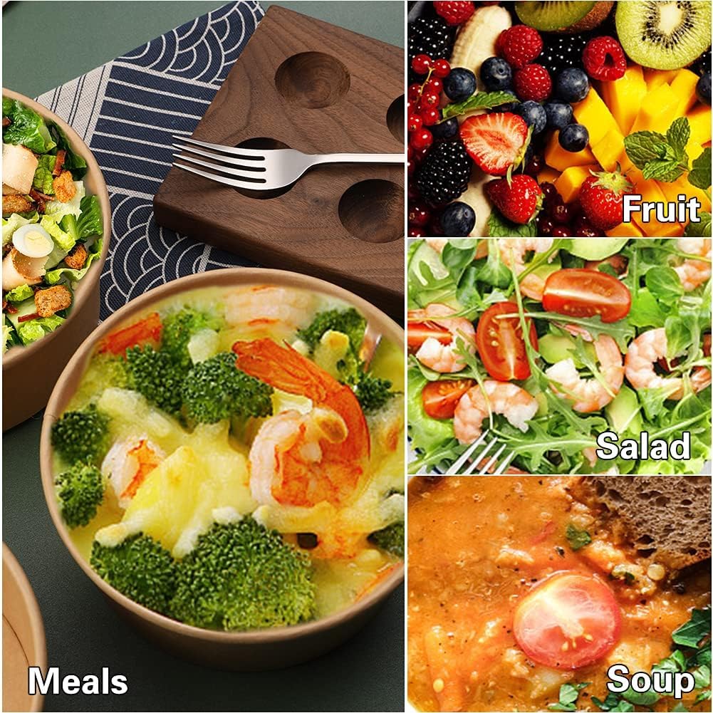 32 oz kraft Paper Salad/Soup Bowl with Clear Plastic Lids