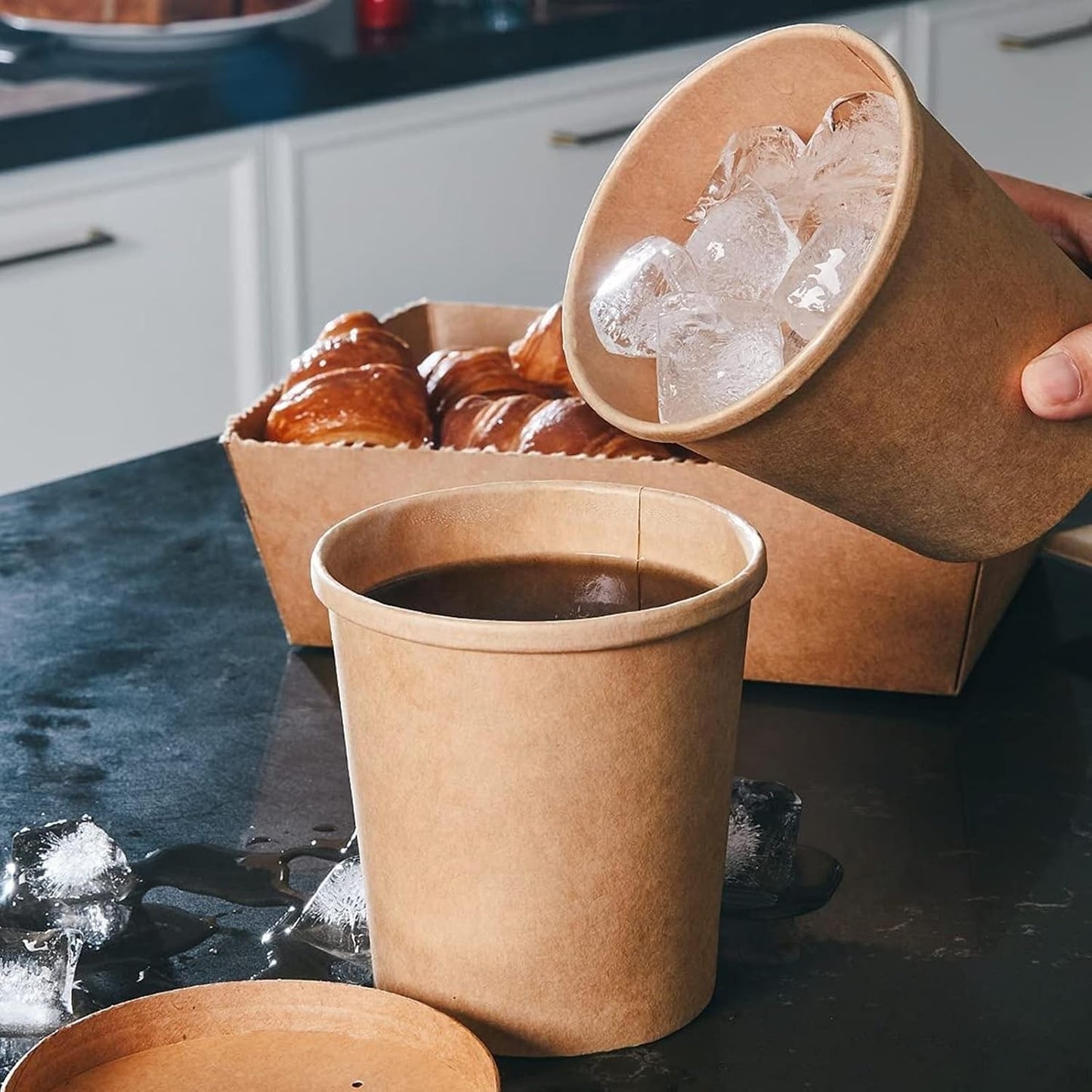 16 oz kraft Paper Food/Soup Cup with Clear Plastic Vented Lids