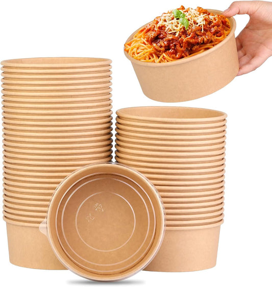 32 oz kraft Paper Salad/Soup Bowl with Clear Plastic Lids