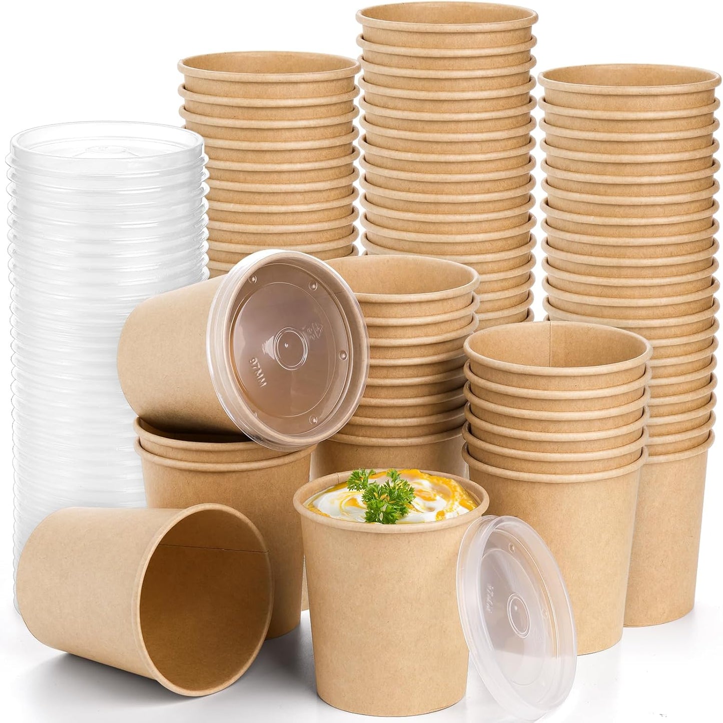 16 oz kraft Paper Food/Soup Cup with Clear Plastic Vented Lids