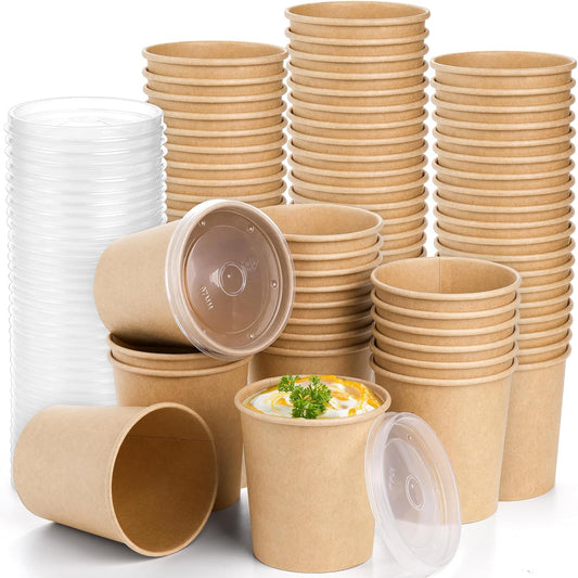 16 oz kraft Paper Food/Soup Cup with Clear Plastic Vented Lids