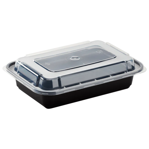 16 oz. Black Rectangular Microwavable Container with Clear Lid