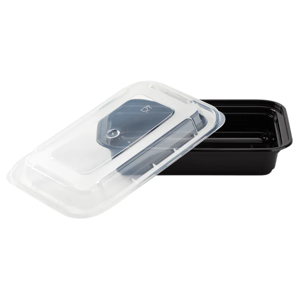 16 oz. Black Rectangular Microwavable Container with Clear Lid