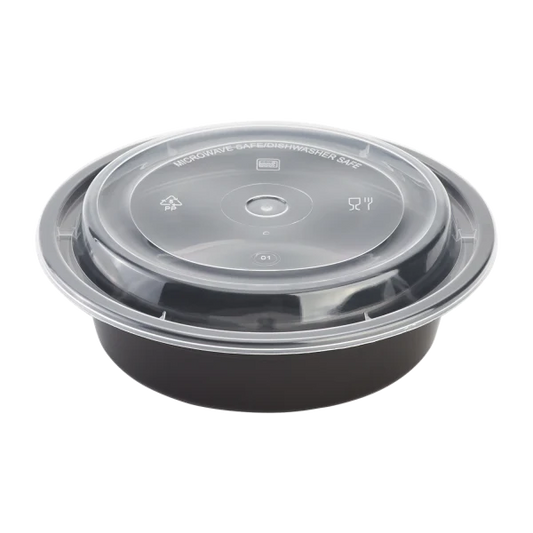 16 oz. Black Round Microwavable Container with Clear Lid
