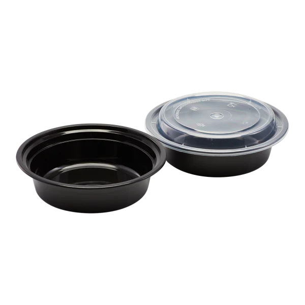 24 oz. Black Round Microwavable Container with Clear Lid