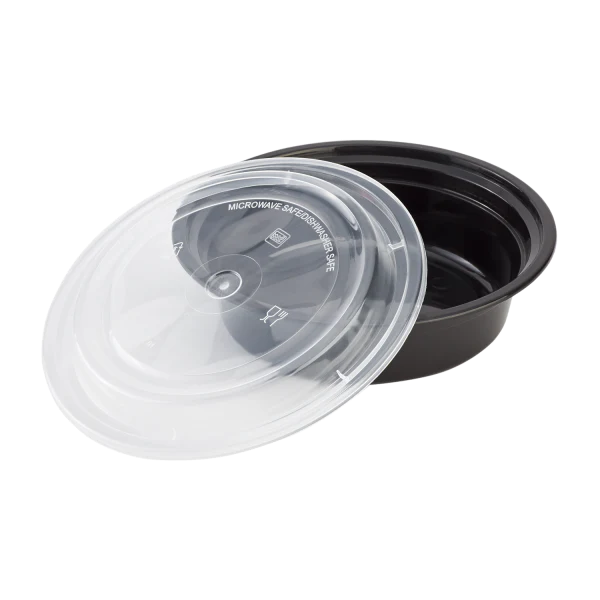 24 oz. Black Round Microwavable Container with Clear Lid