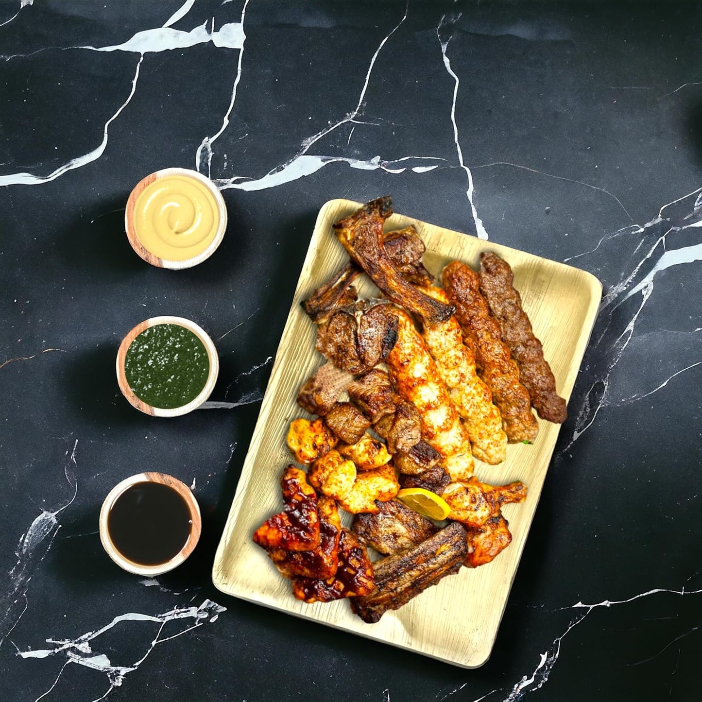 14" x 10" Disposable Areca Palm Leaf Rectangle Trays - Bamboo Like Serving Platters, Eco-Friendly Dinnerware for Weddings, Catering & Events.